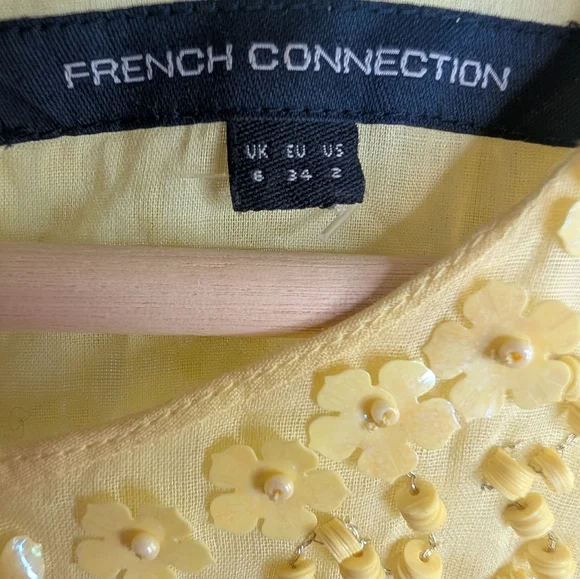 French Connection Beaded Yellow Cocktail Dress Size 2 - Picture 12 of 13